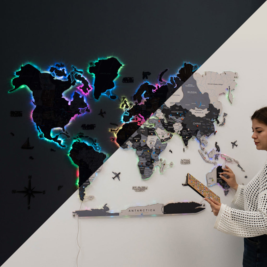 3D LUMINOUS LED Wooden World Map 2.0 Nordik