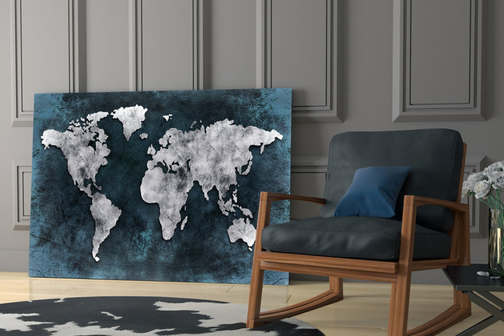 World Map Glass Wall Art