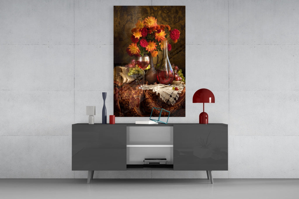 Chalice and Flowers Glass Wall Art