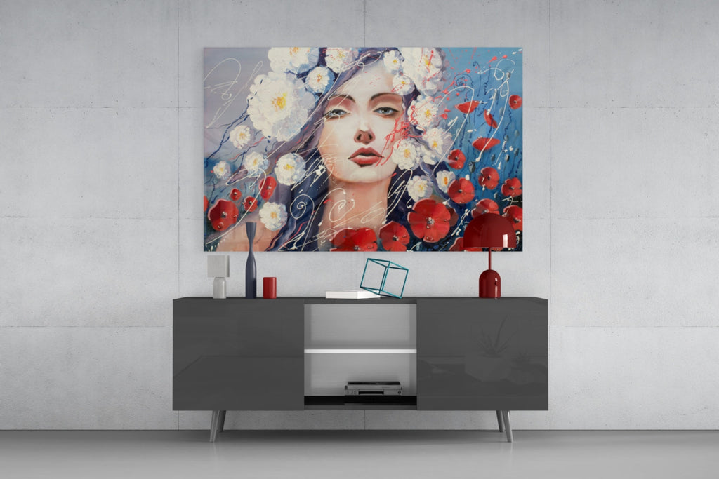 Women and Flowers Glass Wall Art
