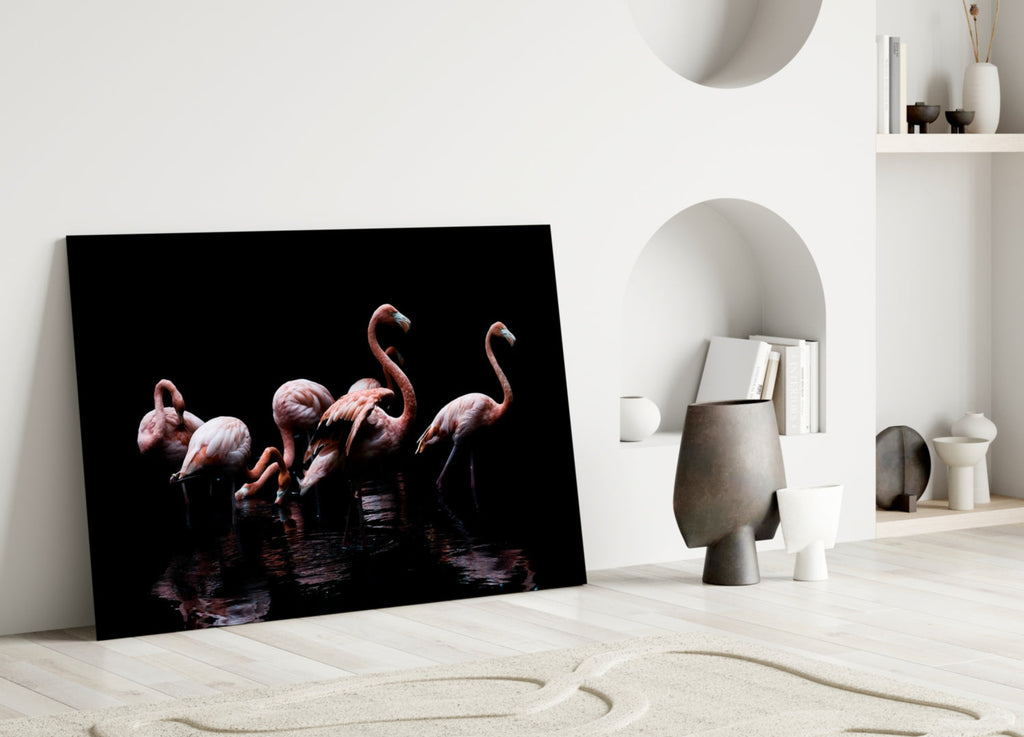 Flamingos Glass Wall Art