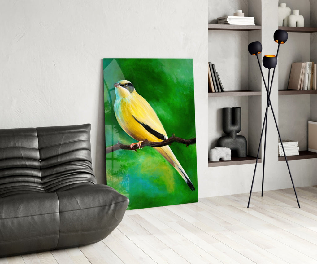 Yellow Vine Bird Glass Wall Art