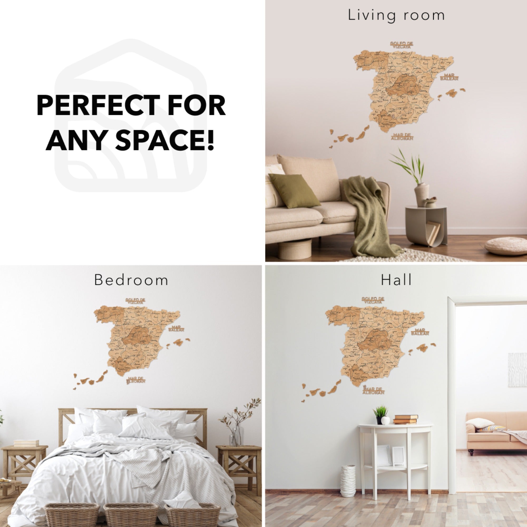 Wooden Map of Spain – Gold