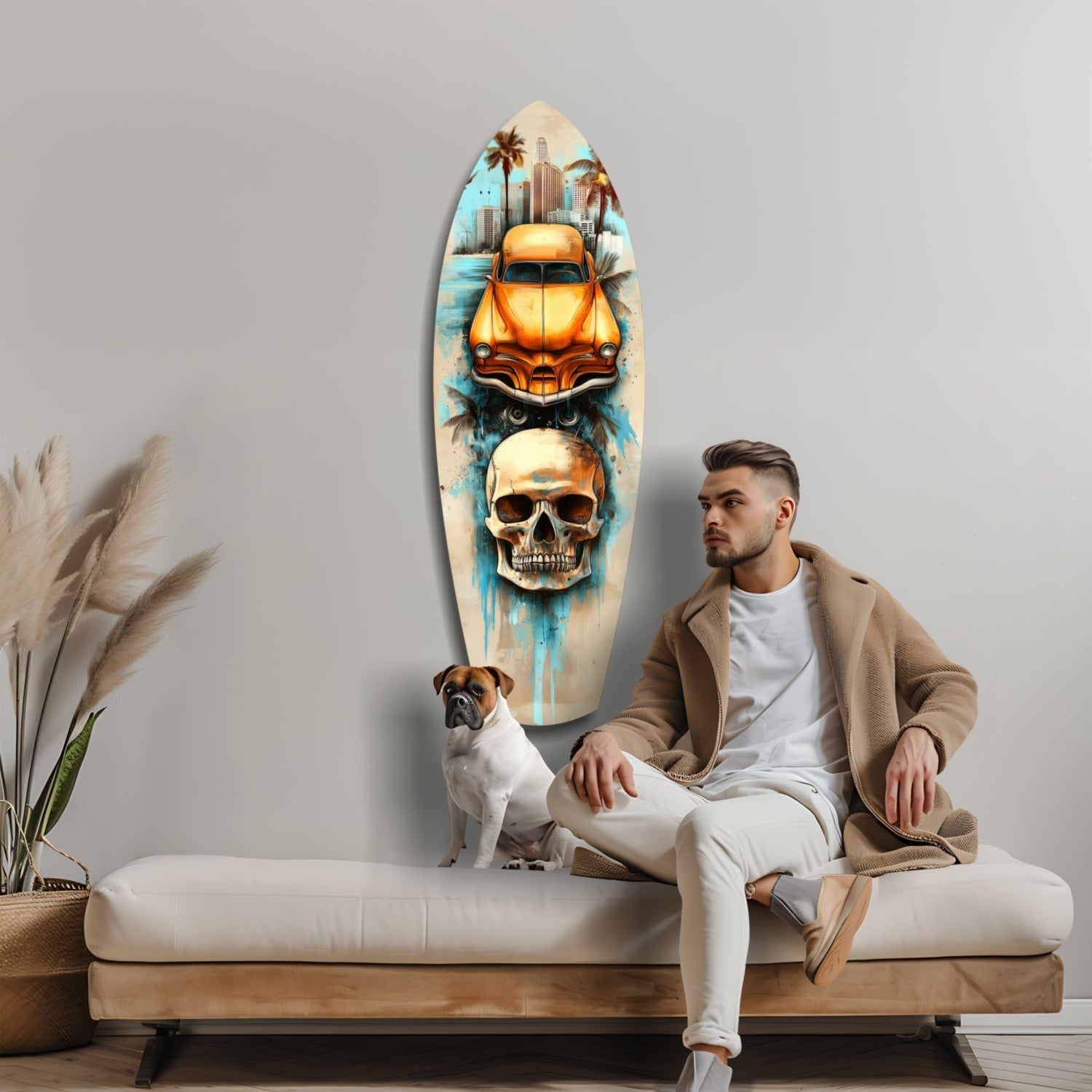 Retro Rides Rebel Skulls Glass Wall Art