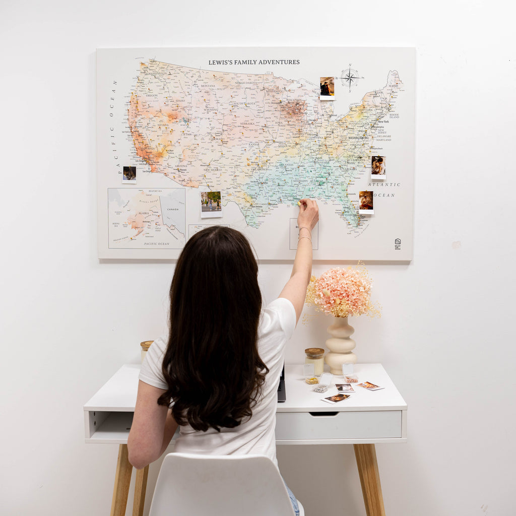 Wooden Canvas USA Map -  Colorful