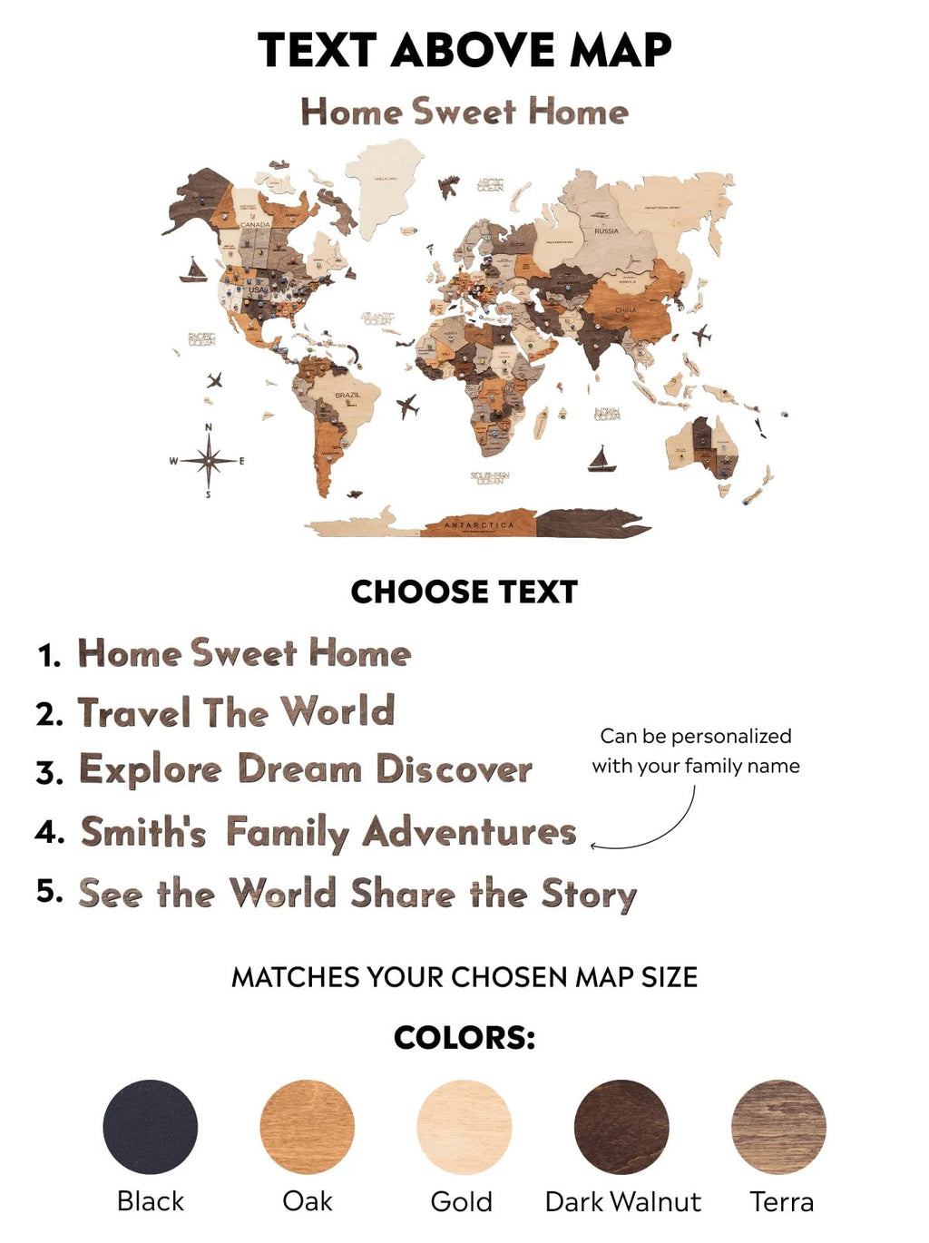 Wooden Map Quotes-Multicolor