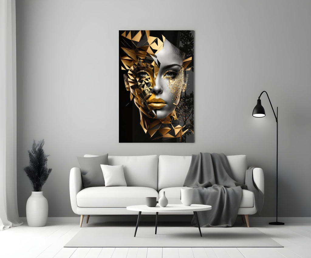 Golden Face Glass Wall Art