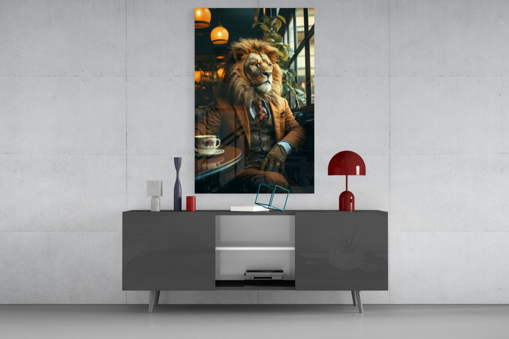 Lion Gentleman Glass Wall Art