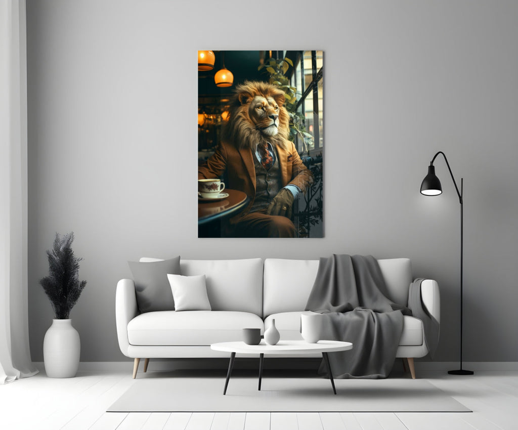 Lion Gentleman Glass Wall Art