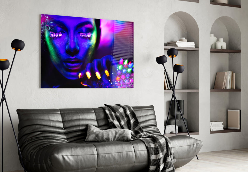 Neon Woman Glass Wall Art