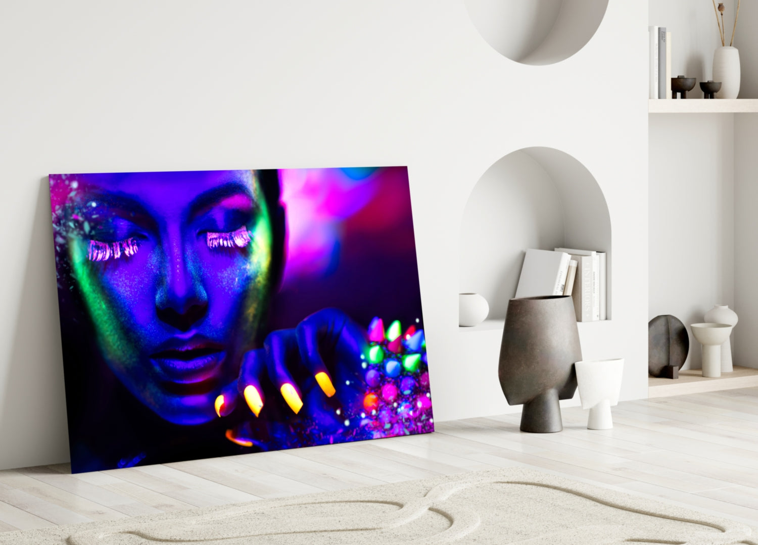Neon Woman Glass Wall Art
