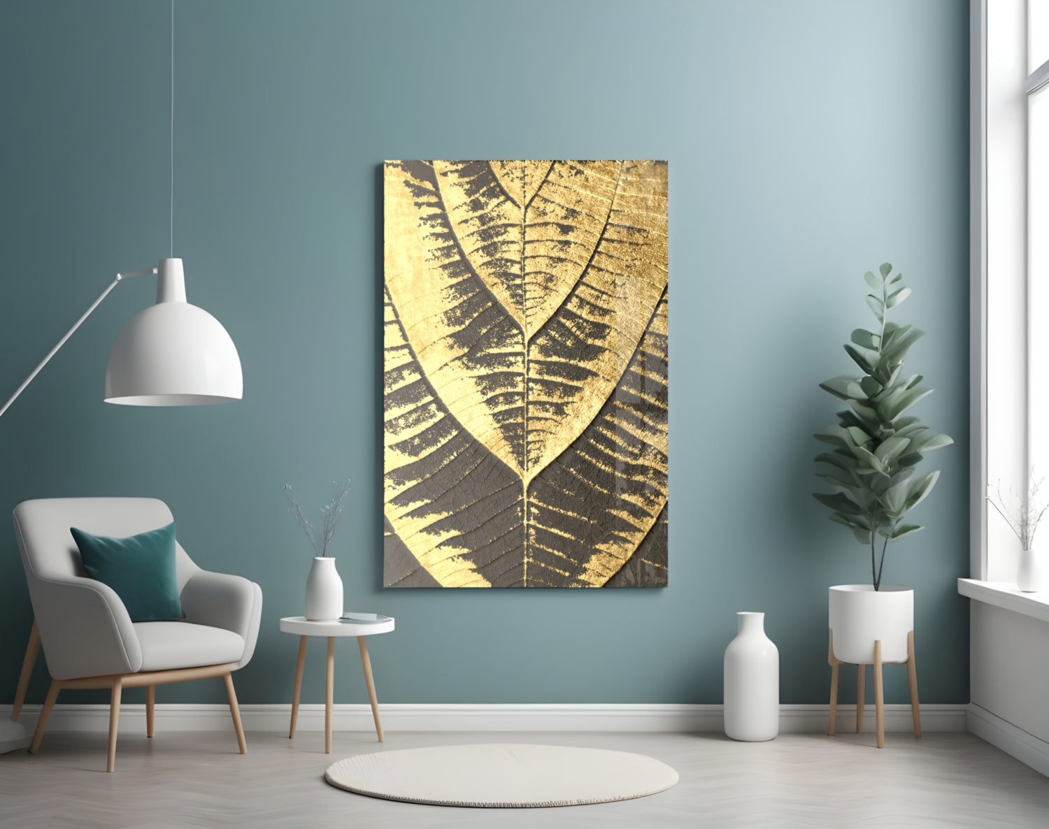 Golden Leaf Glass Wall Art