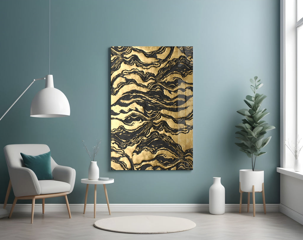 Golden Waves Glass Wall Art