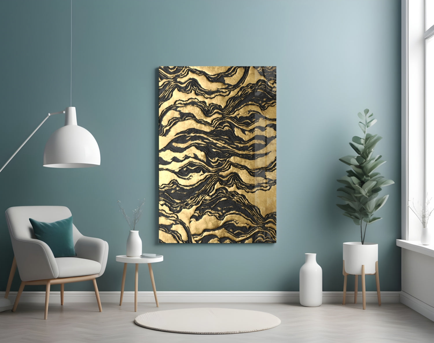 Golden Waves Glass Wall Art