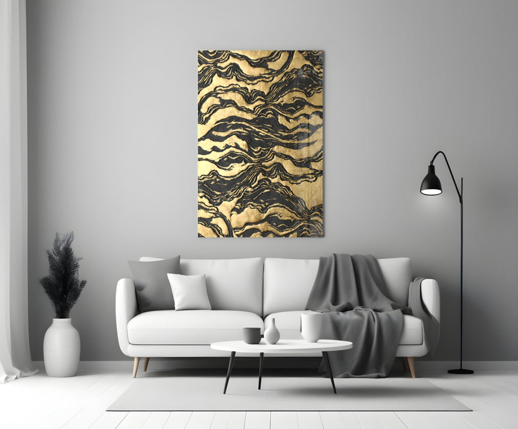 Golden Waves Glass Wall Art