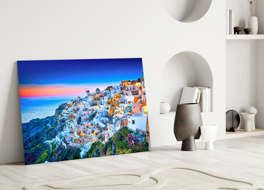 Santorini Glass Wall Art