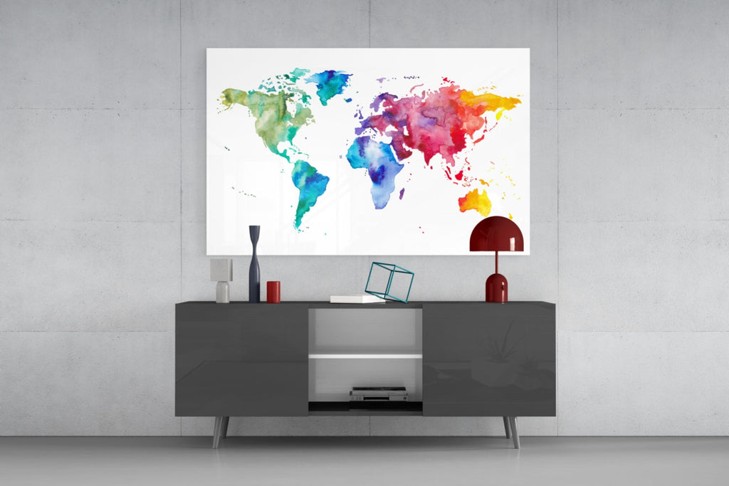 World Map Glass Wall Art