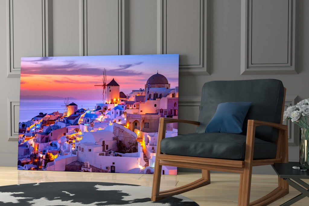 Santorini Glass Wall Art