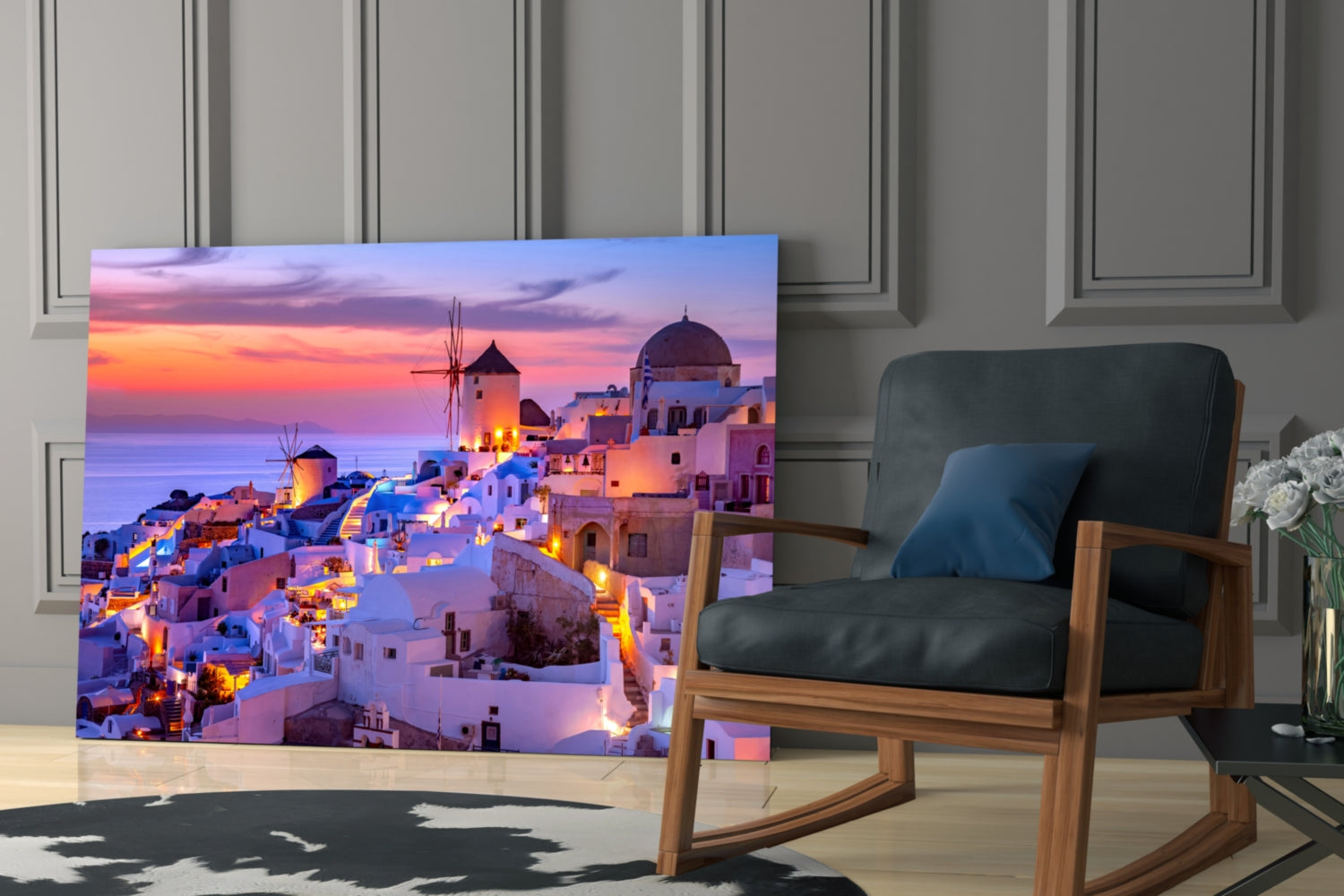 Santorini Glass Wall Art